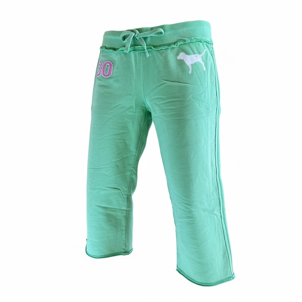 Vintage Capri Green Cropped Sweatpant with PINK Logo and Embroidered Back